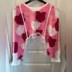 NWT House of Harlow 1960 Pink and White Heart Shrug Poncho Sweater